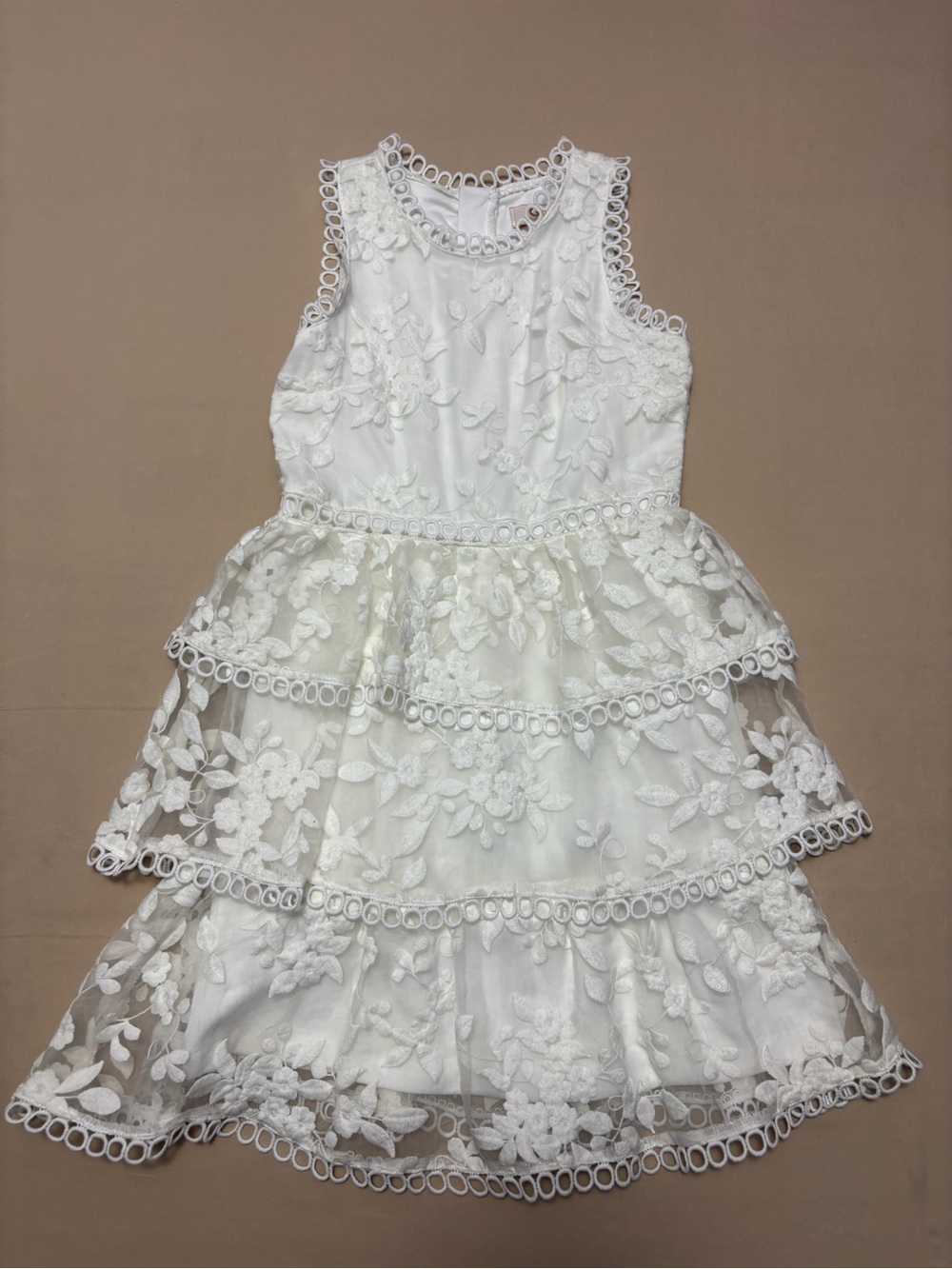 GB girls White Floral Lace Tiered Sleevless Dress Size 10